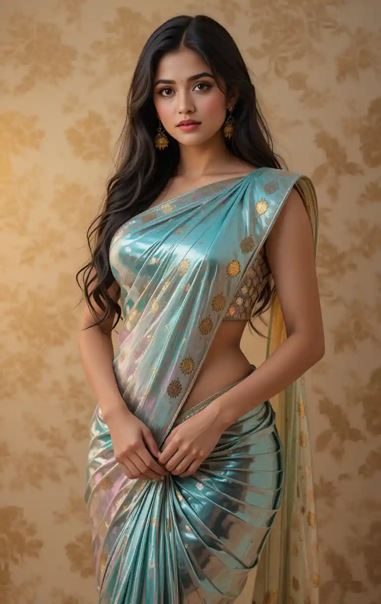 Tamil woman in saree with exposed navel and seducing gaze
