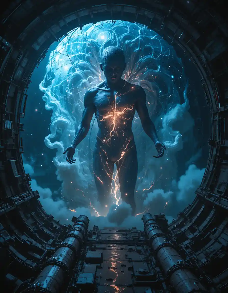 Ancient cosmic entity rising from an ocean trench station