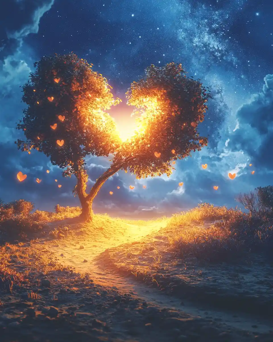 Inner happiness unfolding under a serene night sky
