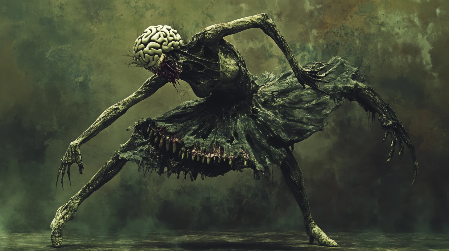 Surreal fae ballerina with monstrous stomach mouth