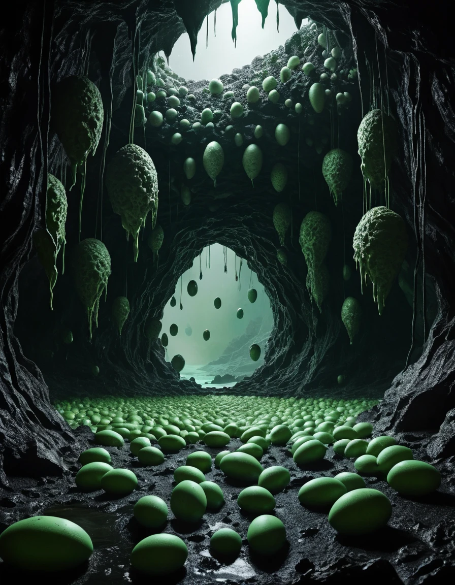 Foreboding Alien Lagoon Cave With Cocoon Clusters
