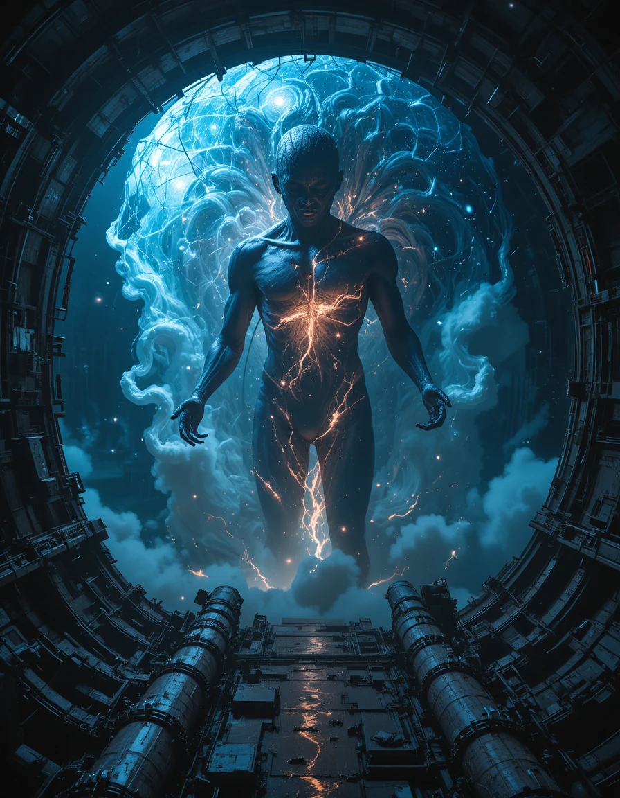 Ancient cosmic entity rising from an ocean trench station