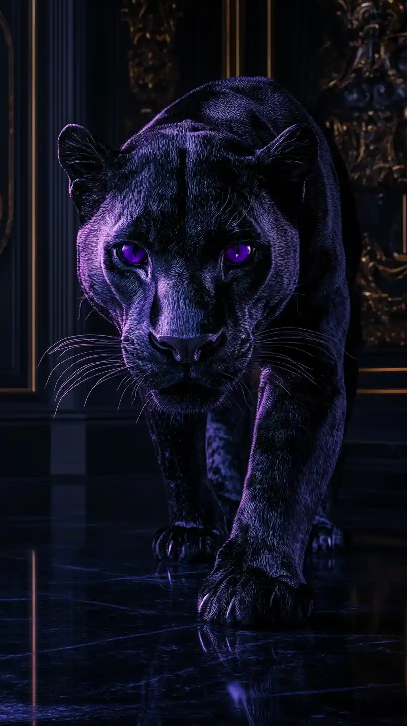 Sleek black panther in a gothic luxury interior
