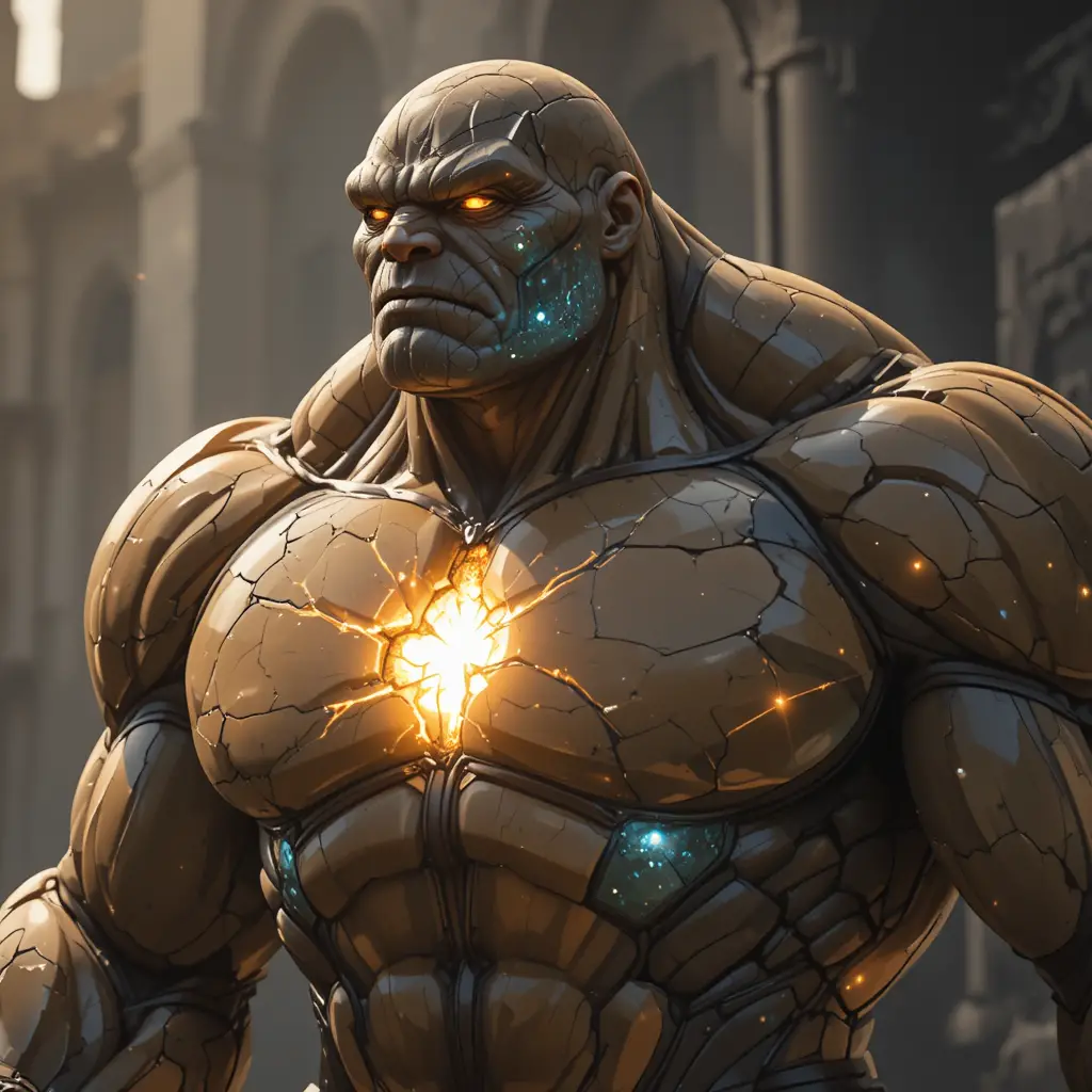Cosmic stone skinned superhero with glowing star core chest