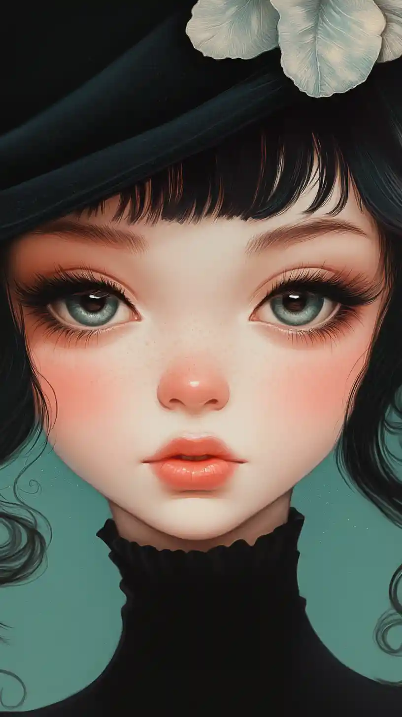 Surreal girl portrait with doe eyes and black beret