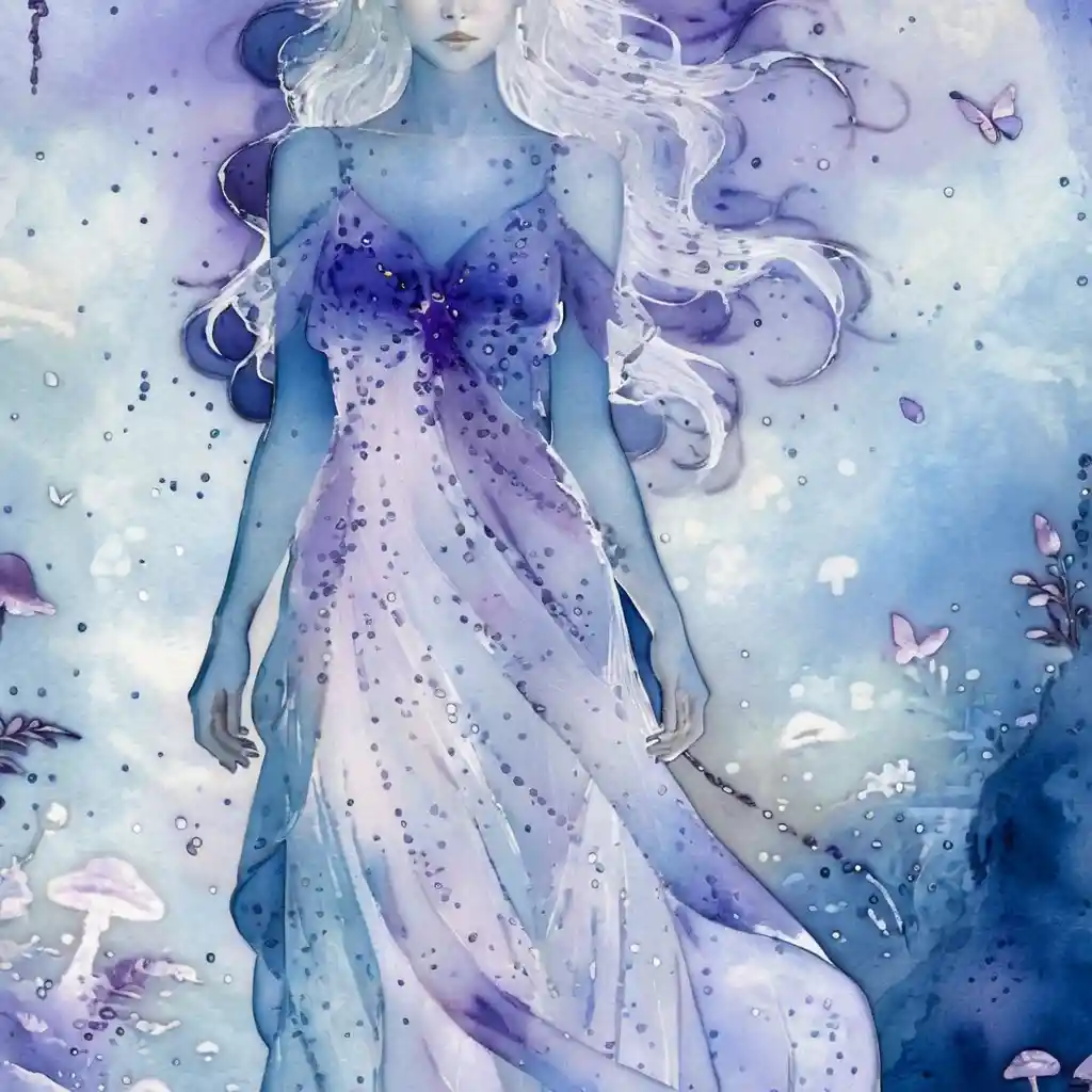 Surreal mixed media orchid in swirling blue abstract scene