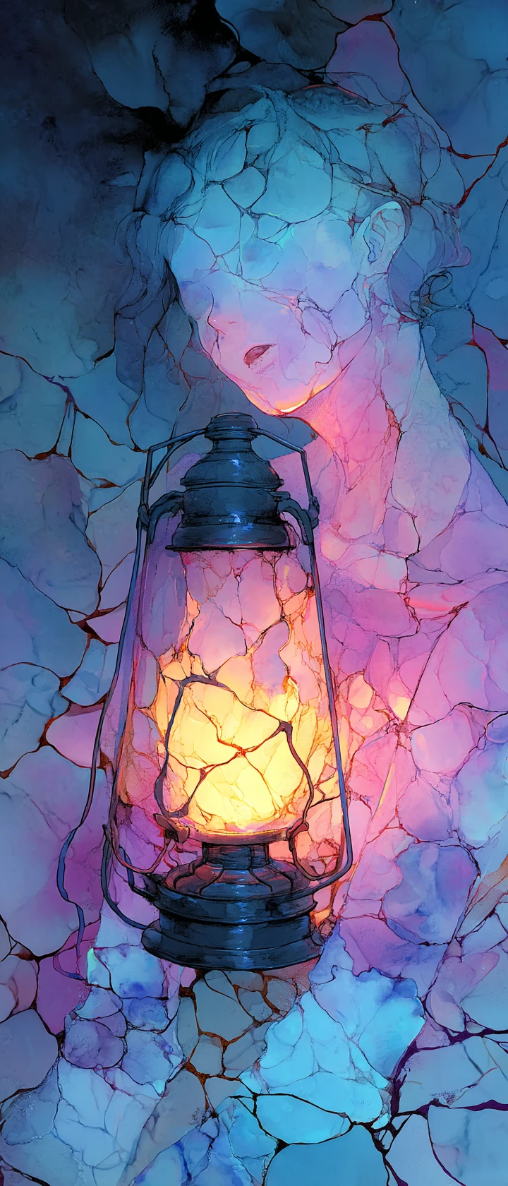Anime oracle holding a fragile lantern of fading light
