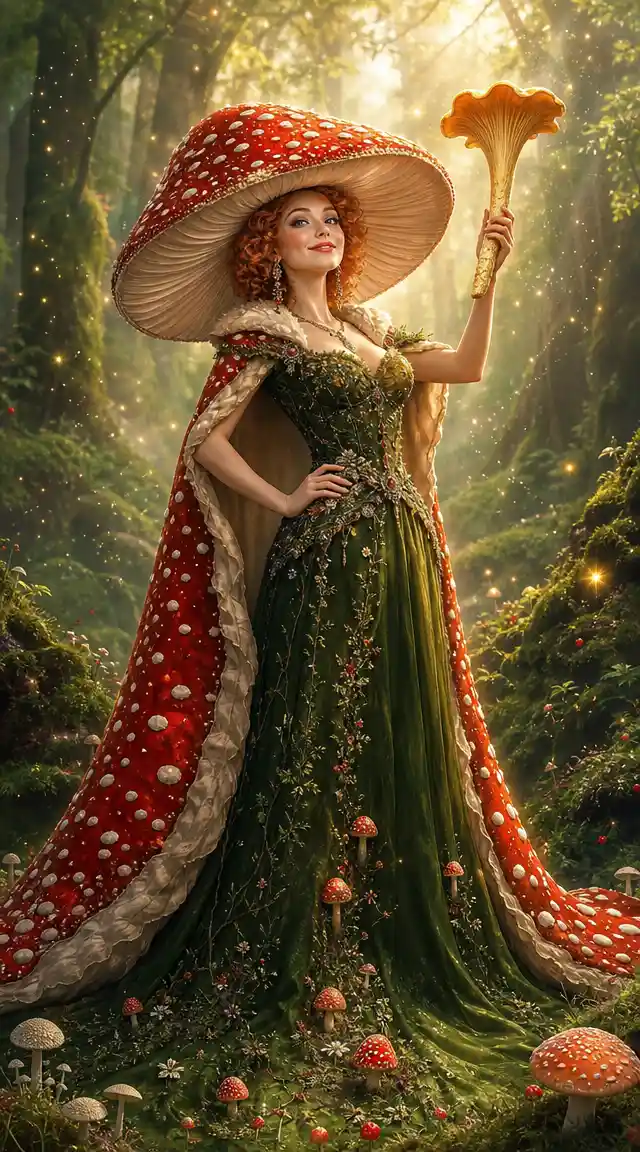 Forest mushroom queen in glowing fantasy digital painting