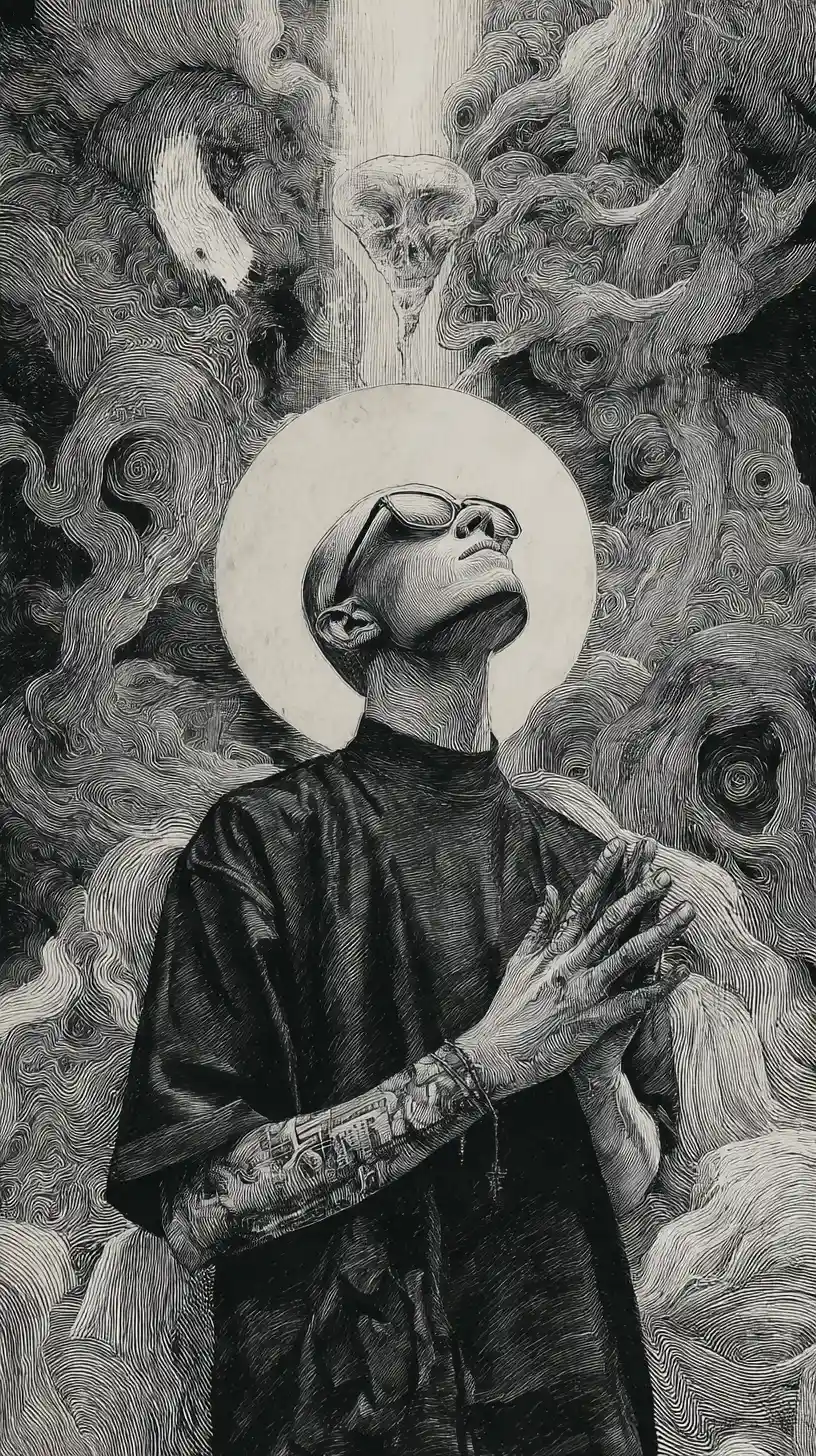 Confident man portrayed as a powerful modern god mc figure