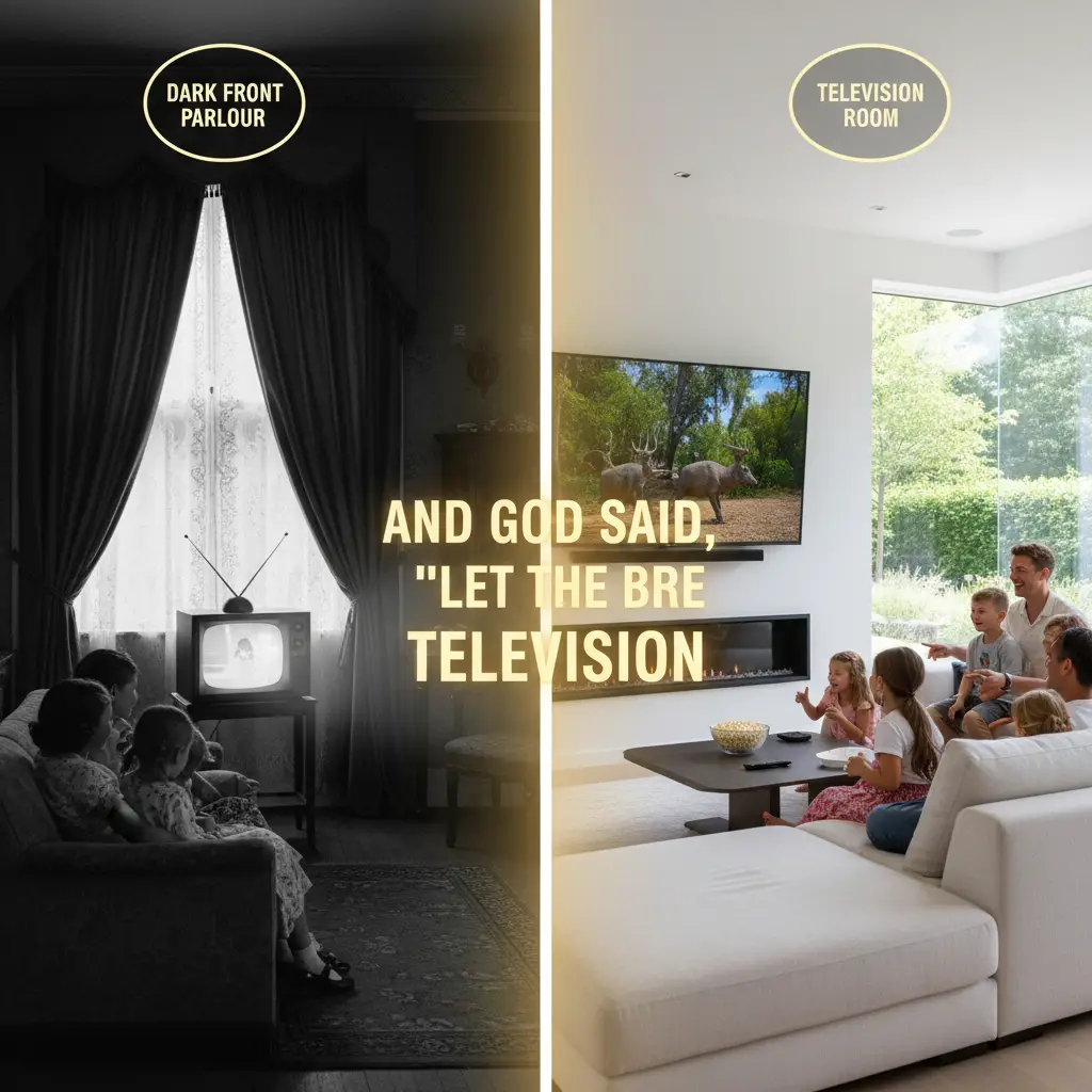 Télévision illuminant un salon sombre