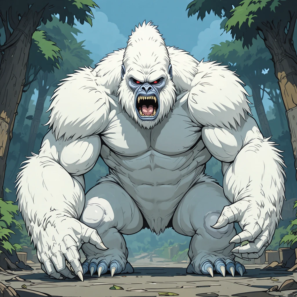 White furred gorilla mutate with red eyes and deadly talons