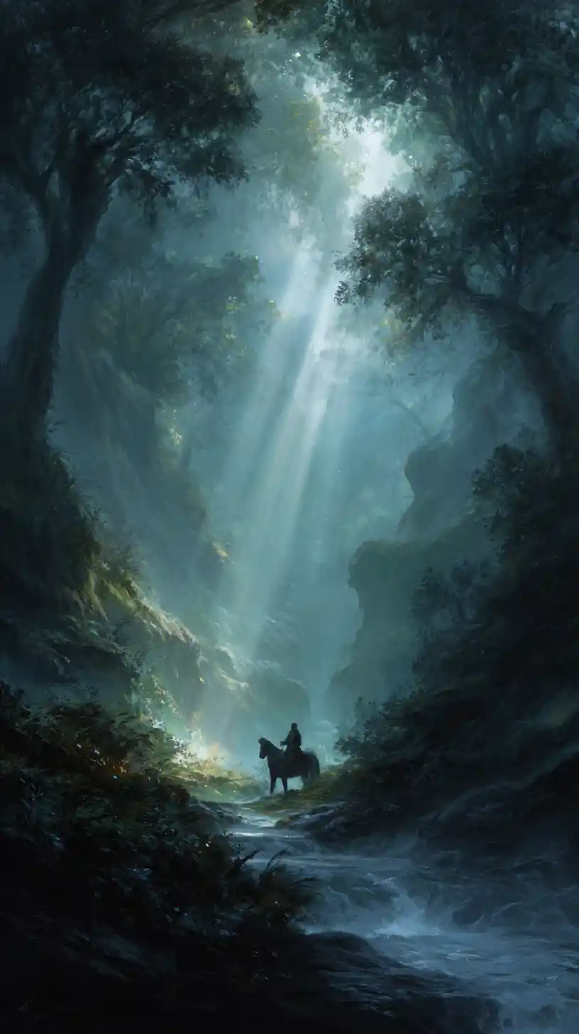 Person focusing attention in an abstract poetic scene