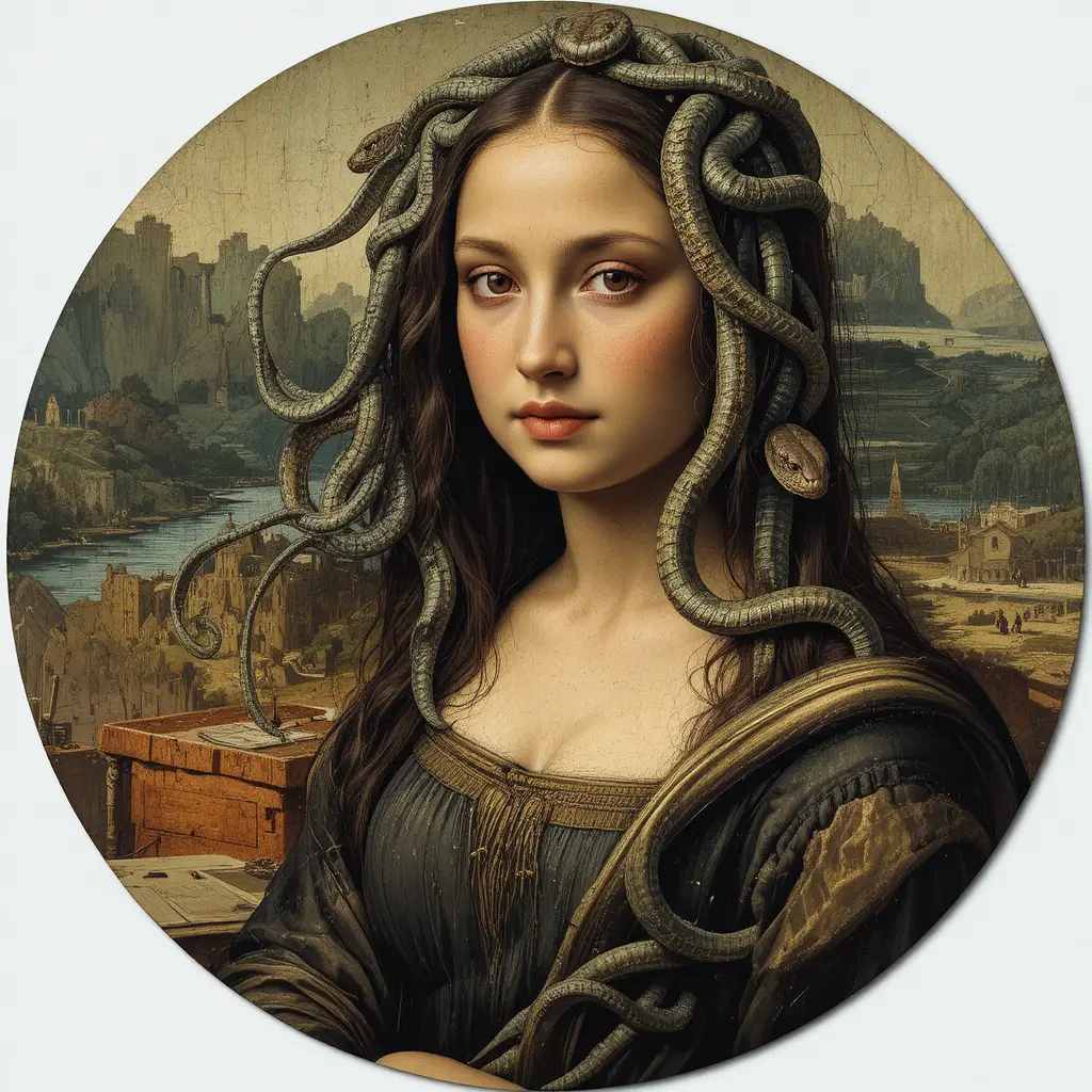 Medusa style portrait inspired by the Mona Lisa painting