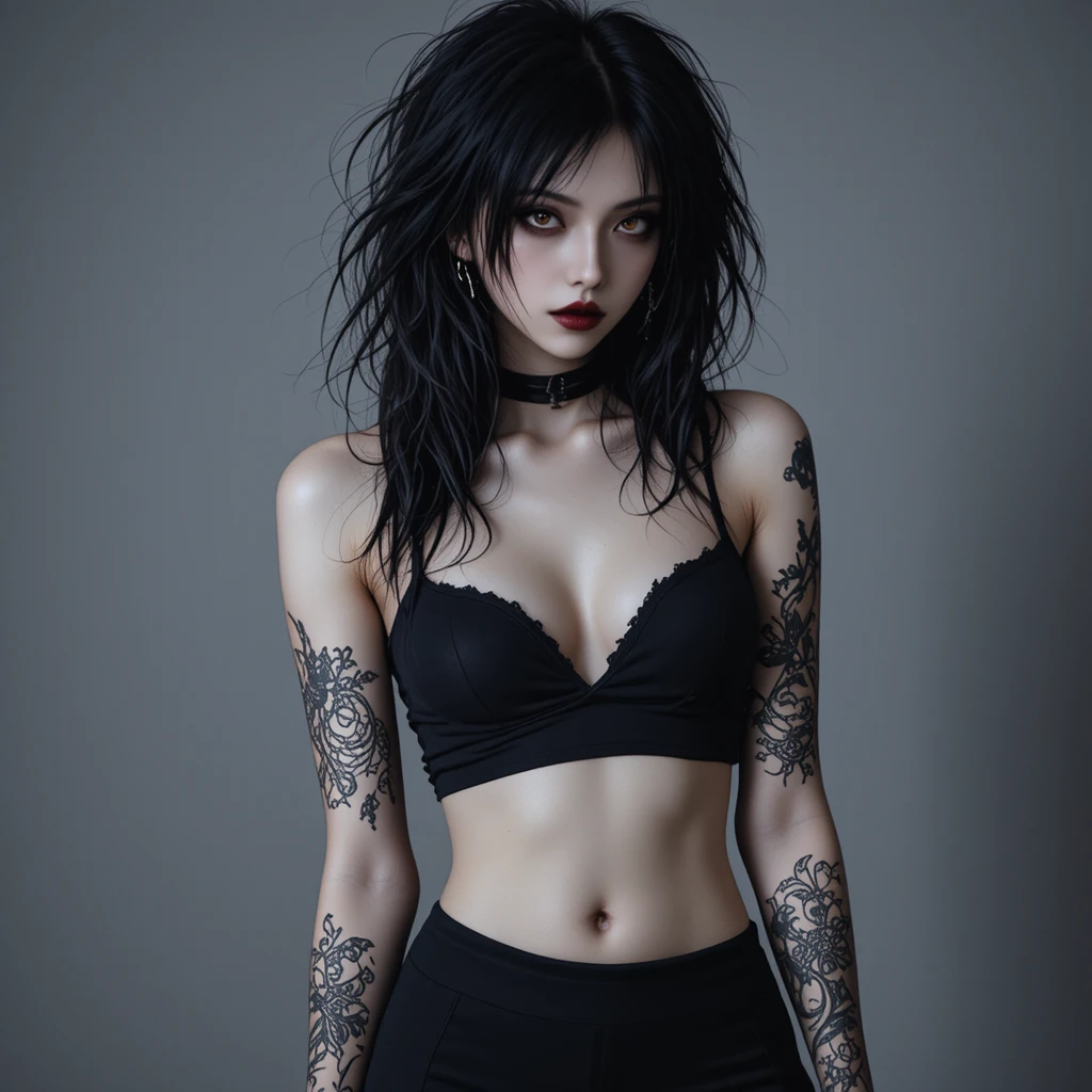 Gothic fashion woman in studio with soft dramatic light