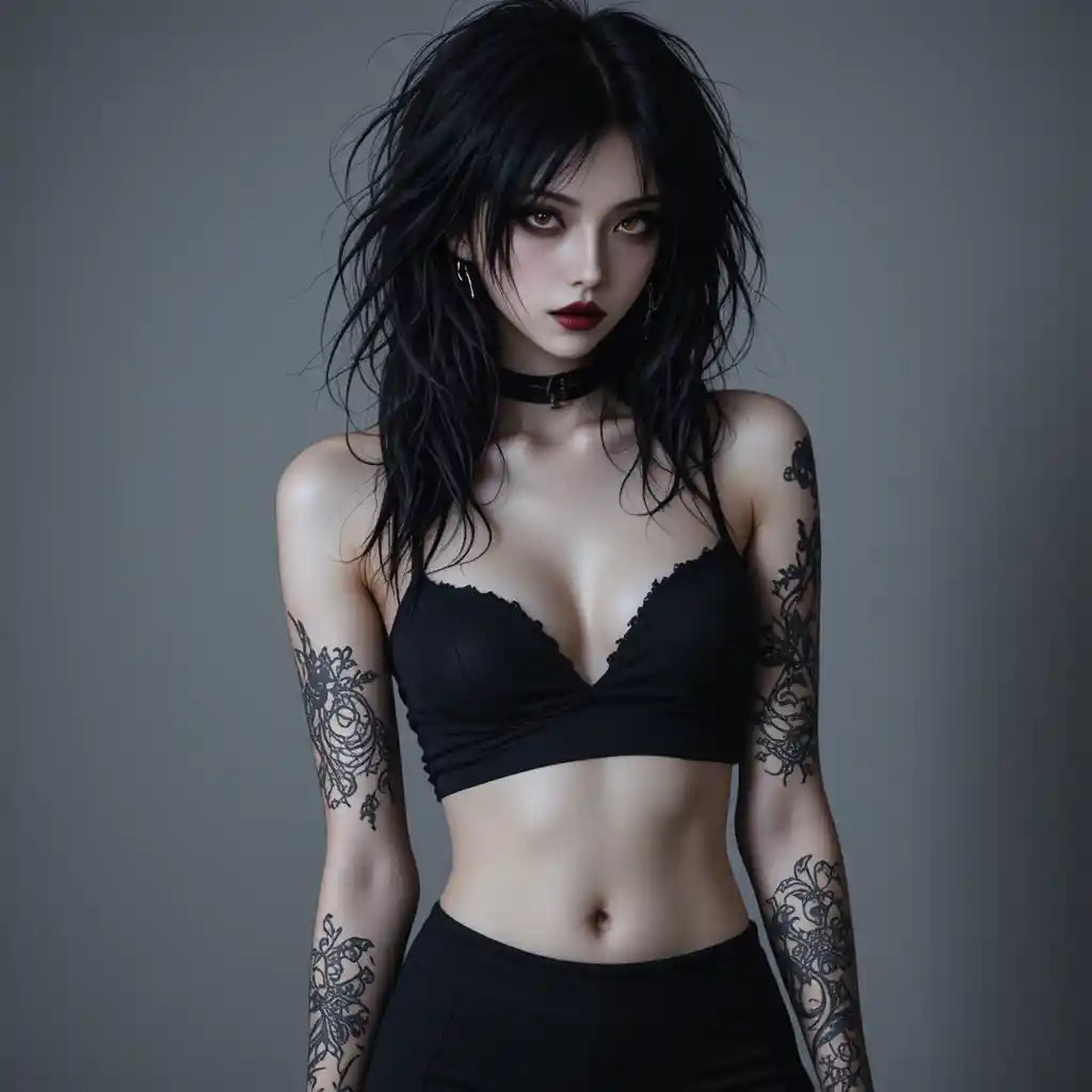 Gothic fashion woman in studio with soft dramatic light