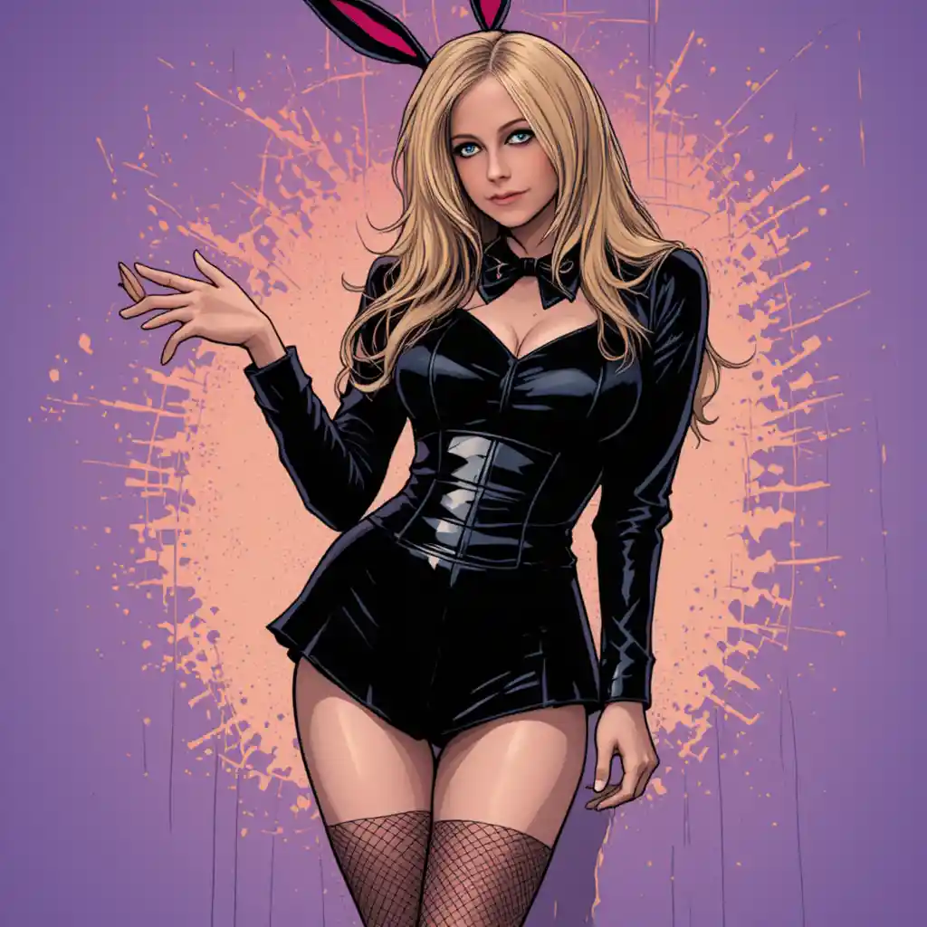 Playful woman in black bunny outfit comic style illustration