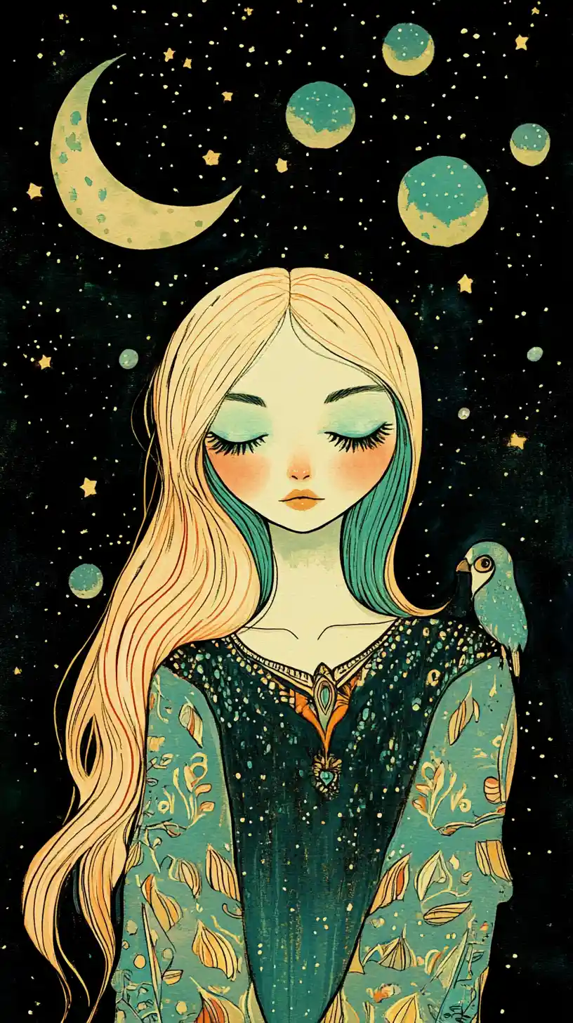 Dreamy fantasy owl in couture floating through space