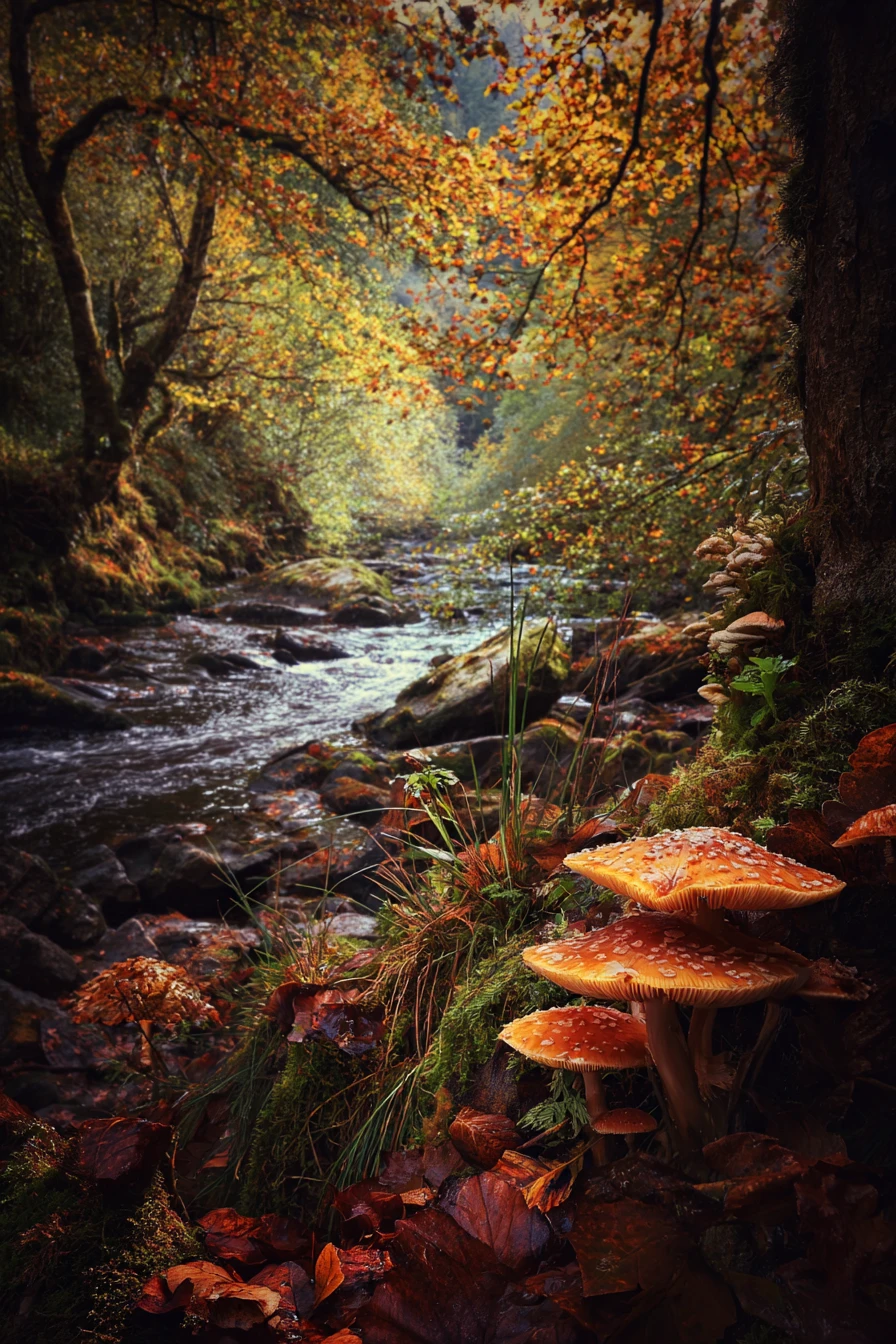 Autumn Gorge Under Early Stars With Flying Phoenix