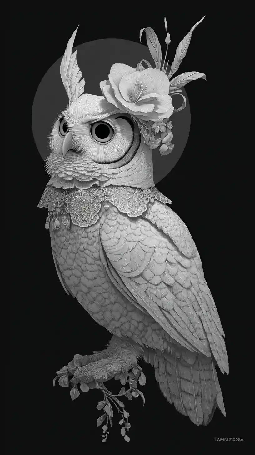Dreamy fantasy owl in surreal outer space couture