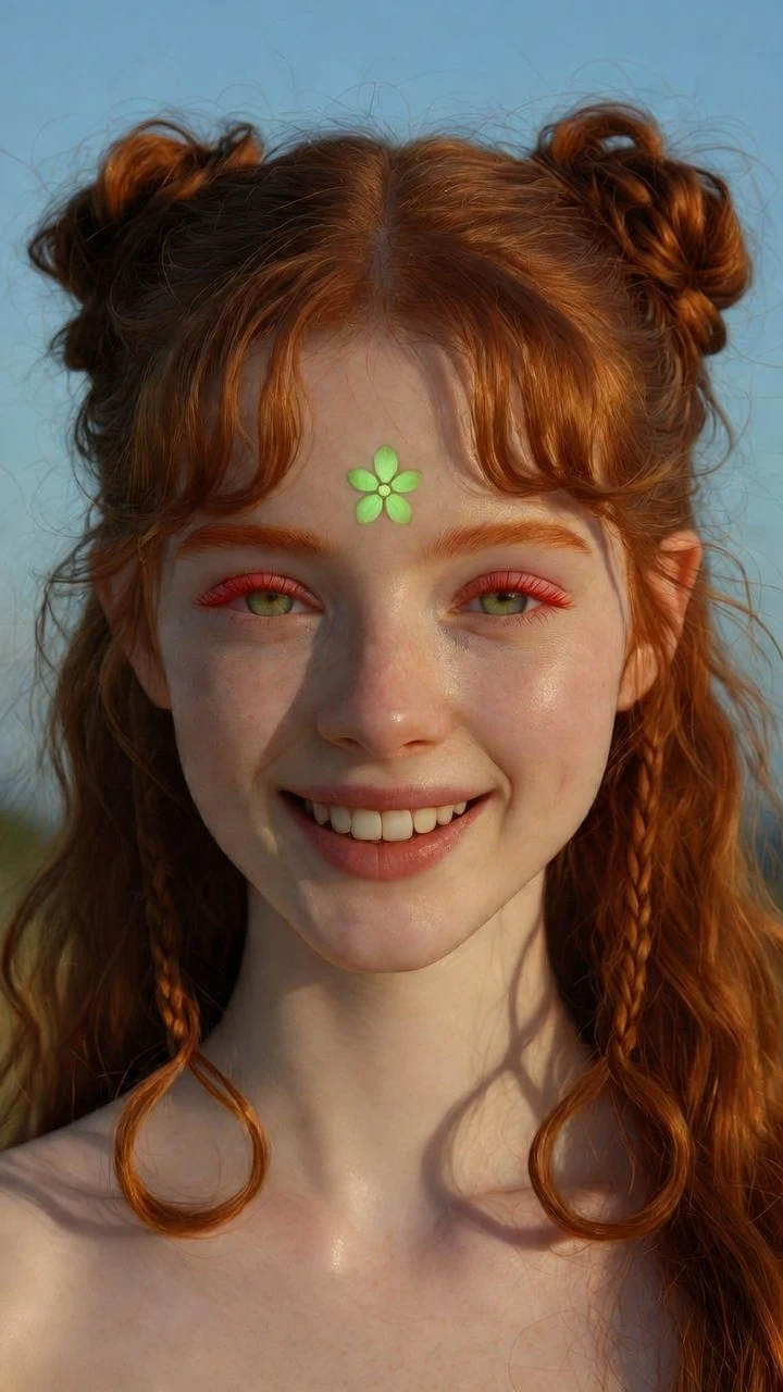 Chica de anime alegre bajo un cielo despejado al amanecer