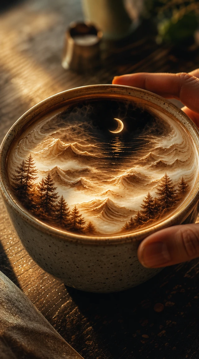 Macro view of a ceramic coffee cup in morning light