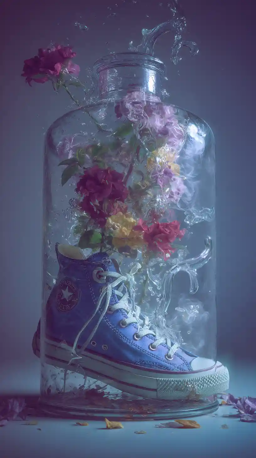 Stylish sneakers floating like a hovercraft in motion