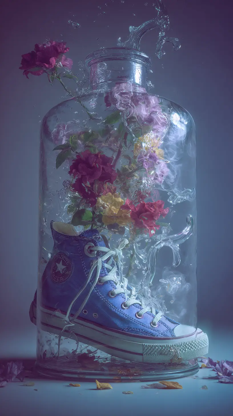 Stylish sneakers floating like a hovercraft in motion