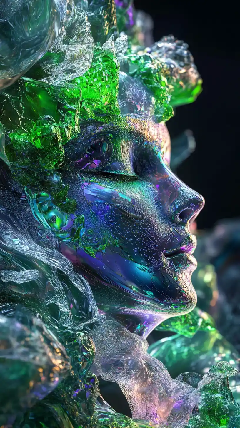 Surreal fantasy woman approaching perfect geometric beauty