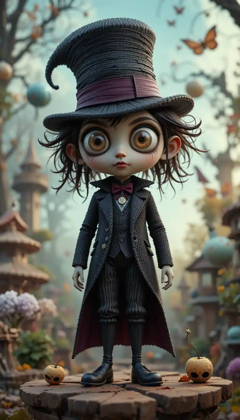 Cute chibi 3D character in a surreal fantasy world