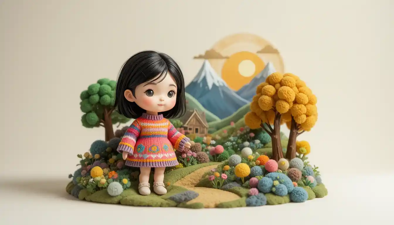 Cute miniature landscape in playful 3D illustration style