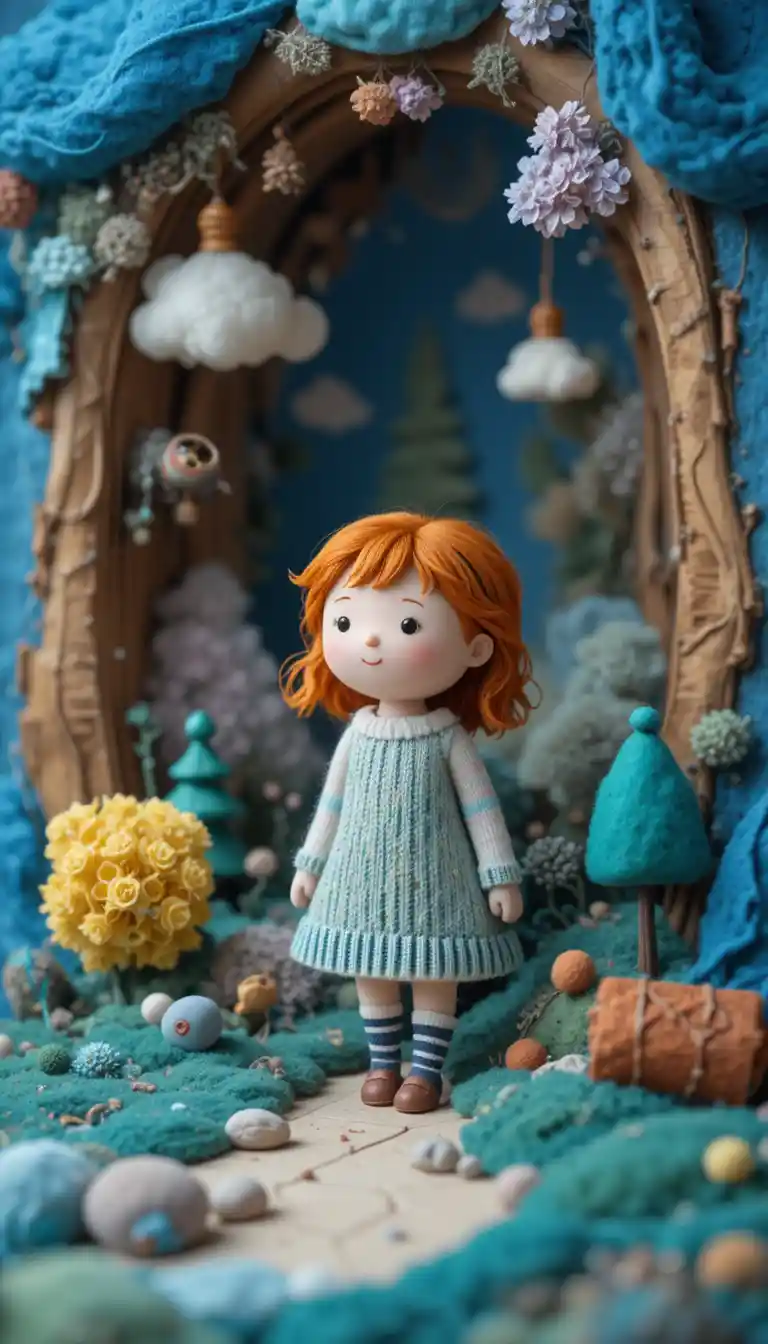 Cute 3D cotton doll in a miniature landscape illustration