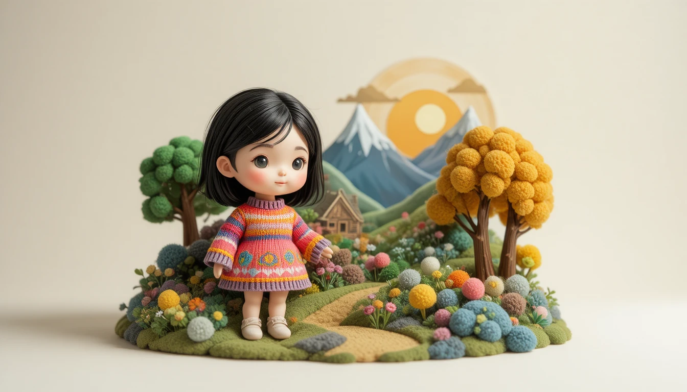 Cute miniature landscape in playful 3D illustration style