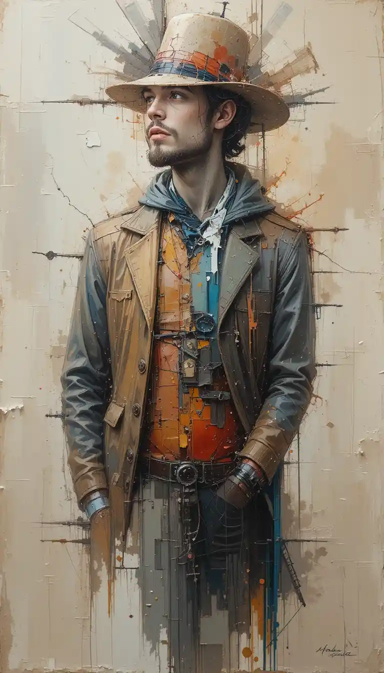Abstract male profile in thick neutral toned paint lines