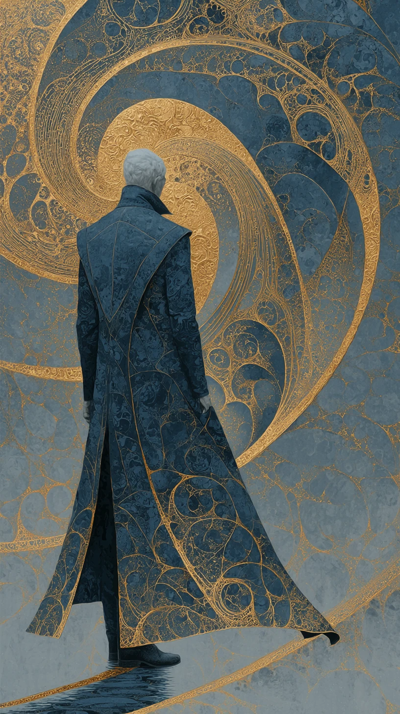 Mysterious Figure Before Golden Geometric Abstract Background