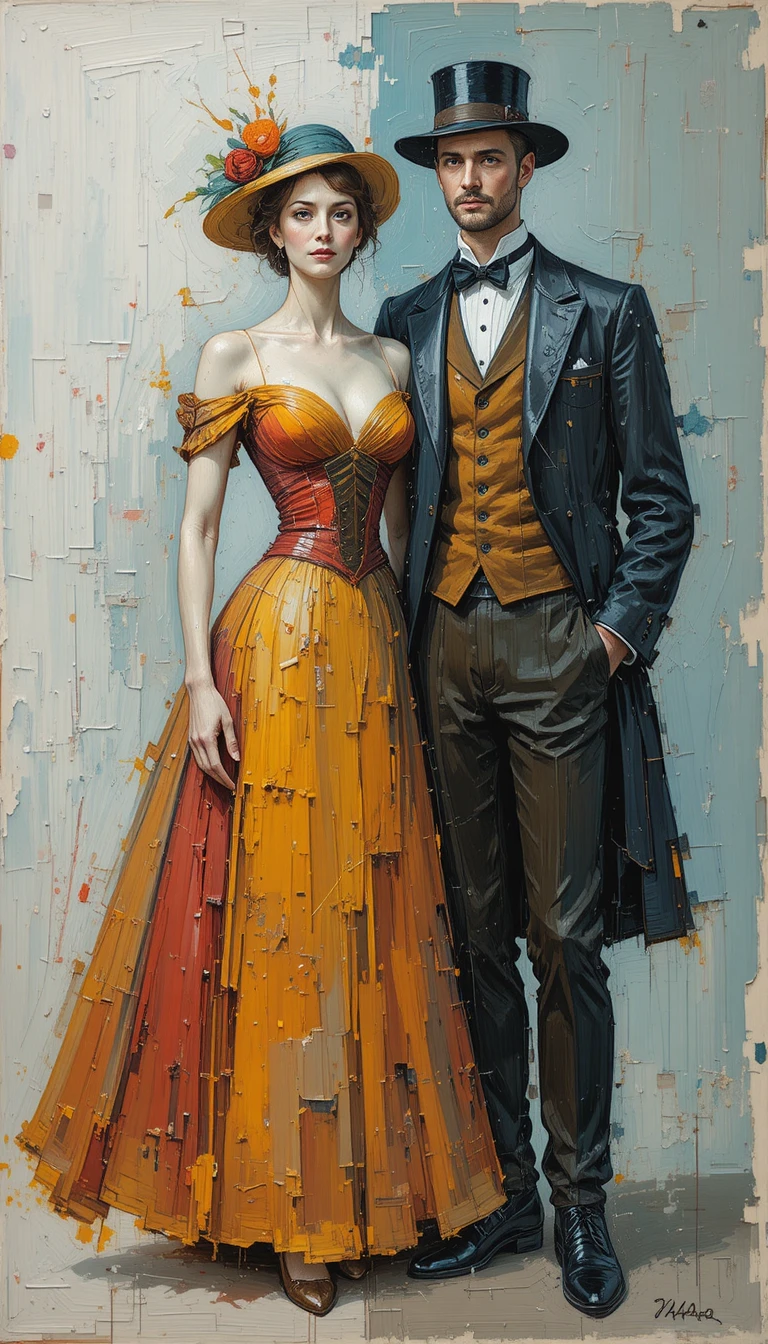 Joyful man and woman in expressive impasto painting