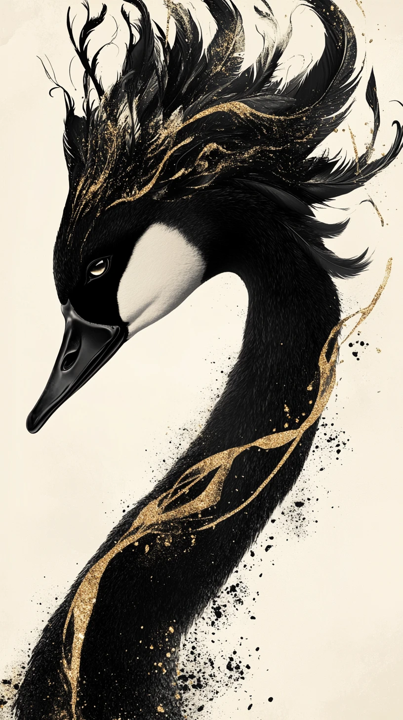Surreal Swan Profile With Flowing Metallic Feathers