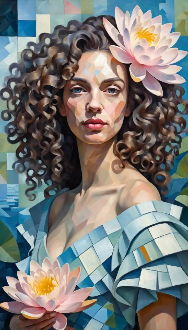 Impressionist cubist portrait of a glamorous woman in pastels