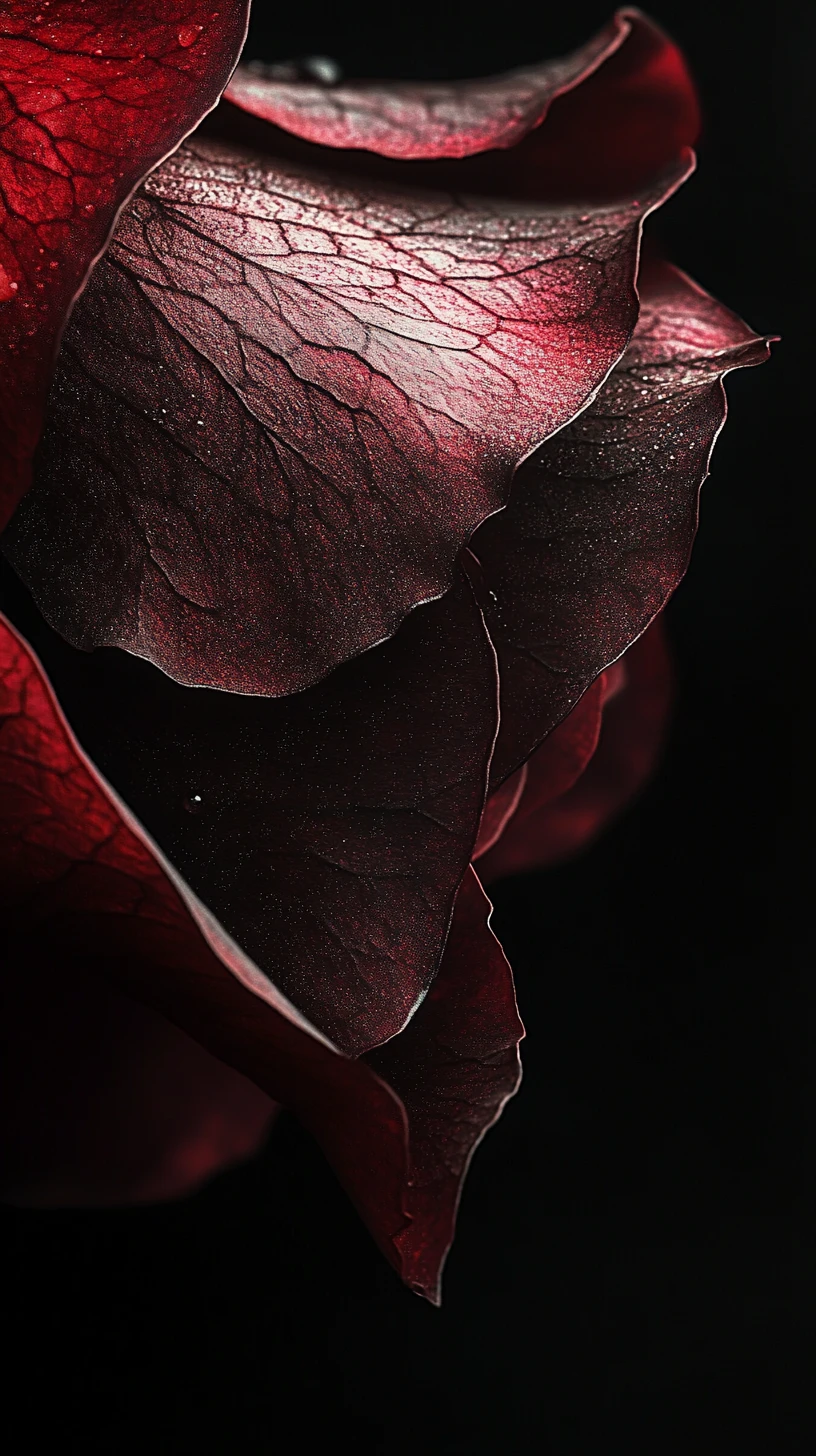 Close up rose petal in shadow with dramatic side light