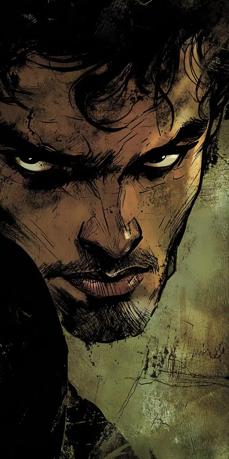 Close up of angry man scowling in tense darkness