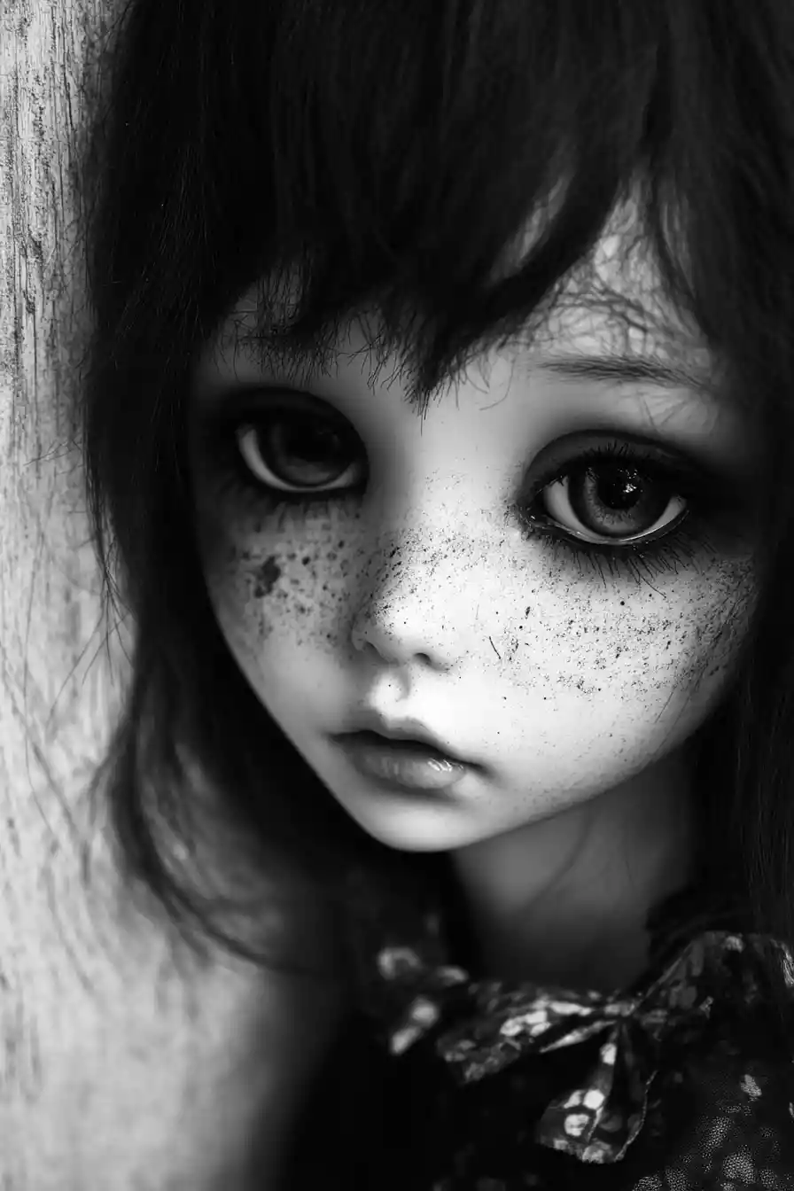 Doll faced figure drifting away from a shared soul