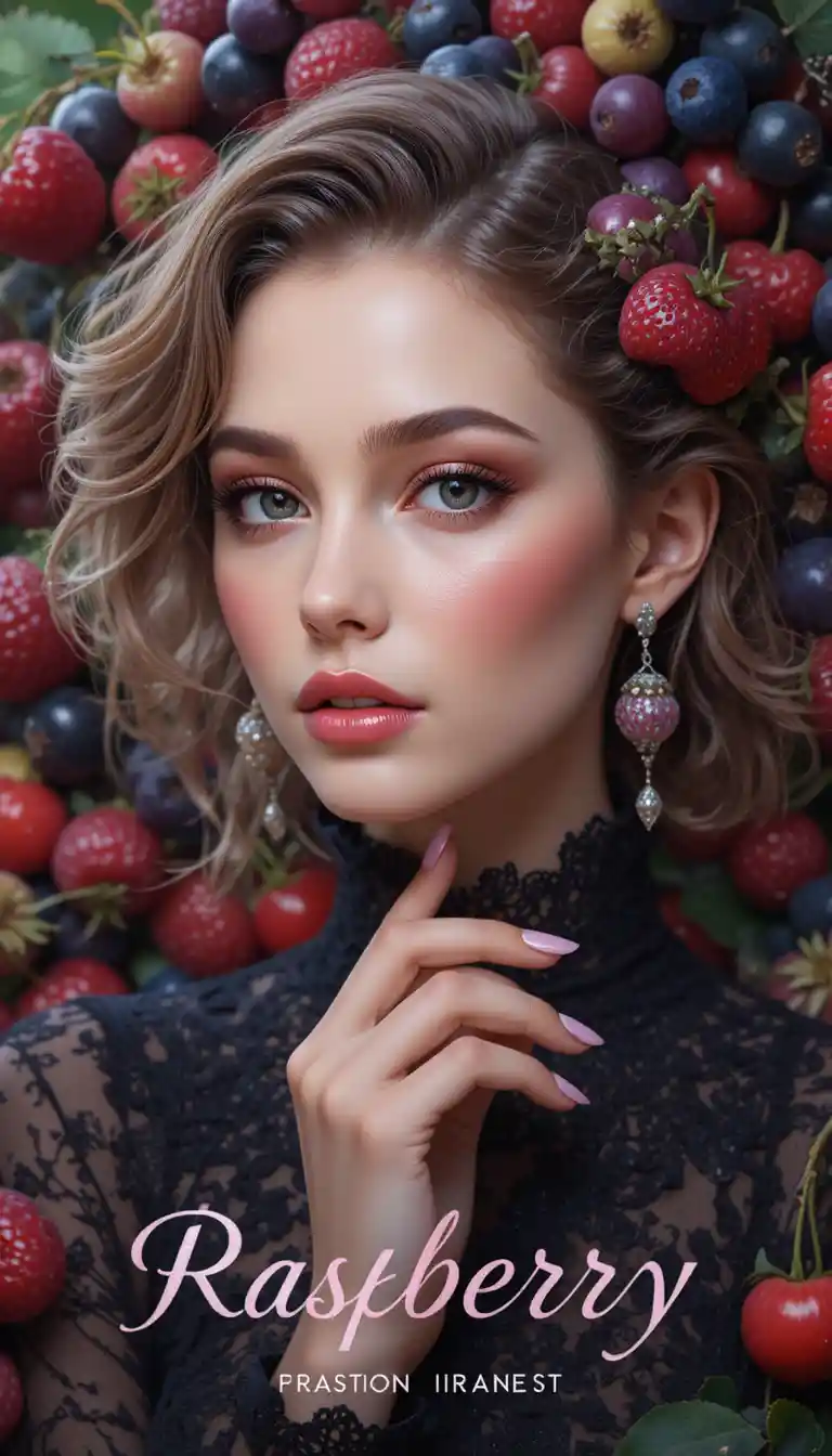 Cinematic fashion portrait of a woman in berry inspired style