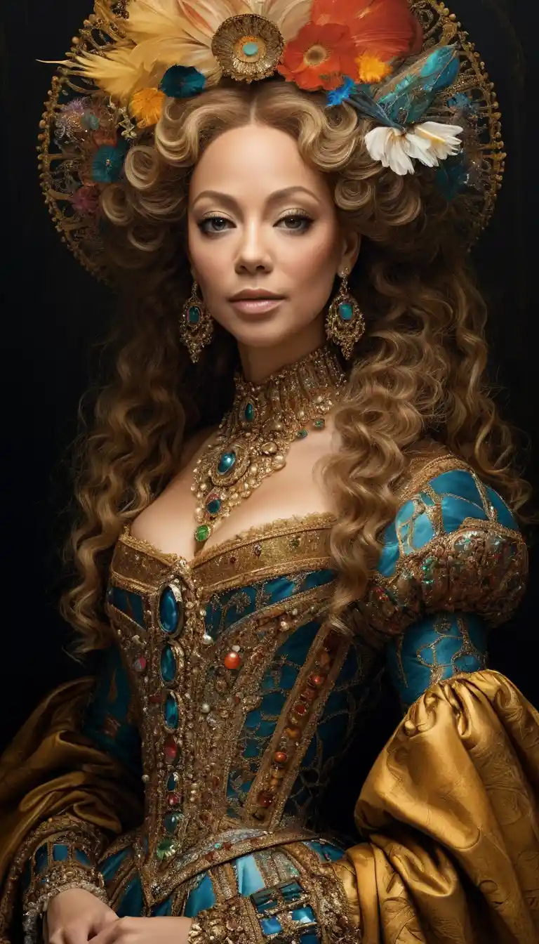 Surreal portrait of a woman with golden hair and vibrant eyes