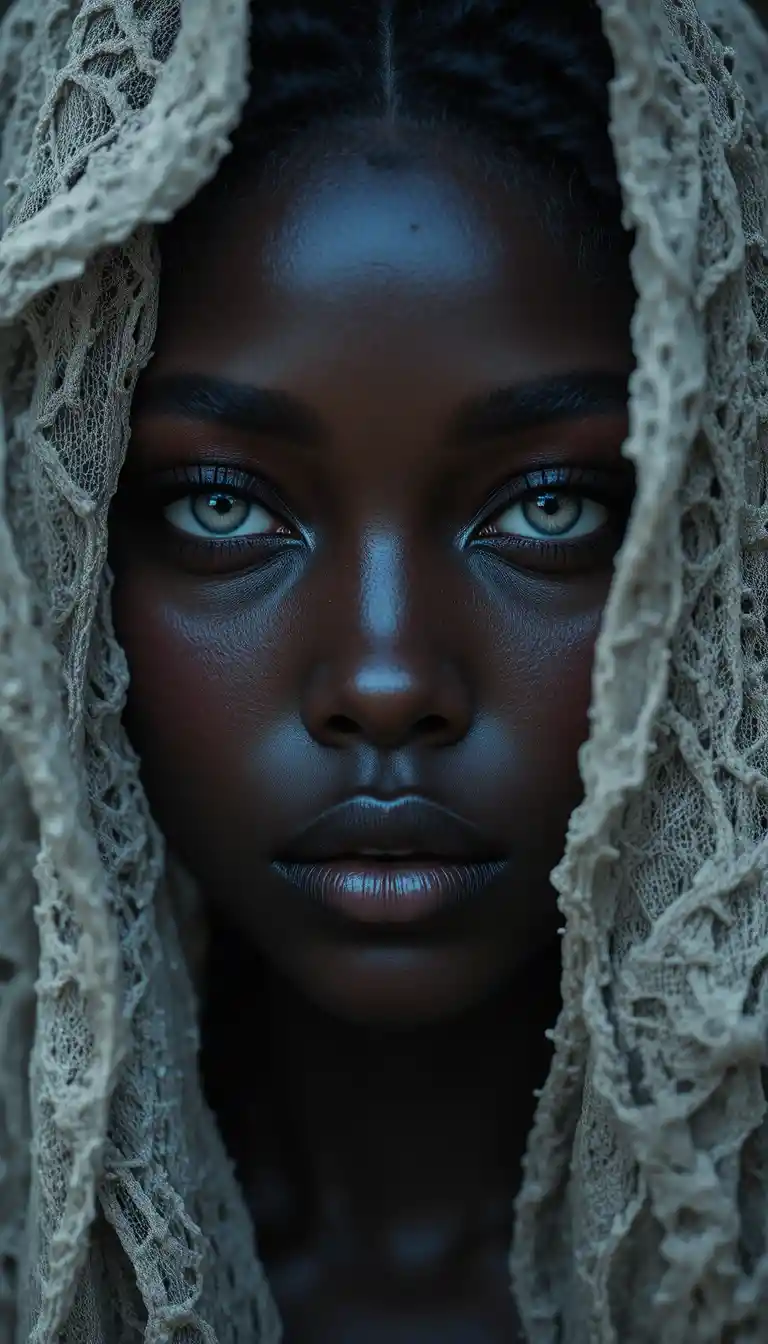 Mysterious woman with dreamy gaze and cinematic expression