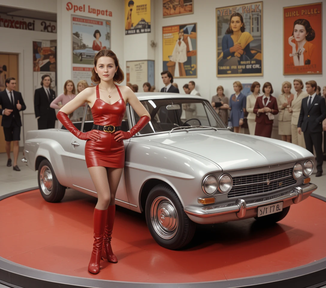 Duas mulheres glamorosas posando ao lado de uma porta de carro aberta