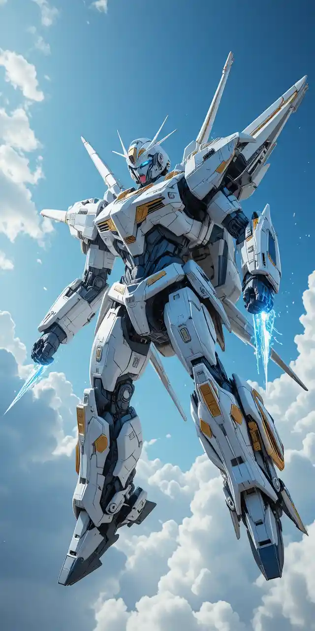 Transforming fighter jet into airborne mecha robot in sky