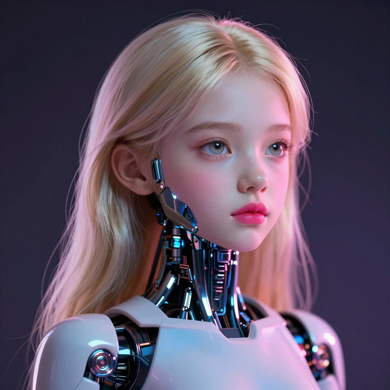 Futuristic android girl portrait with glowing cyberpunk details