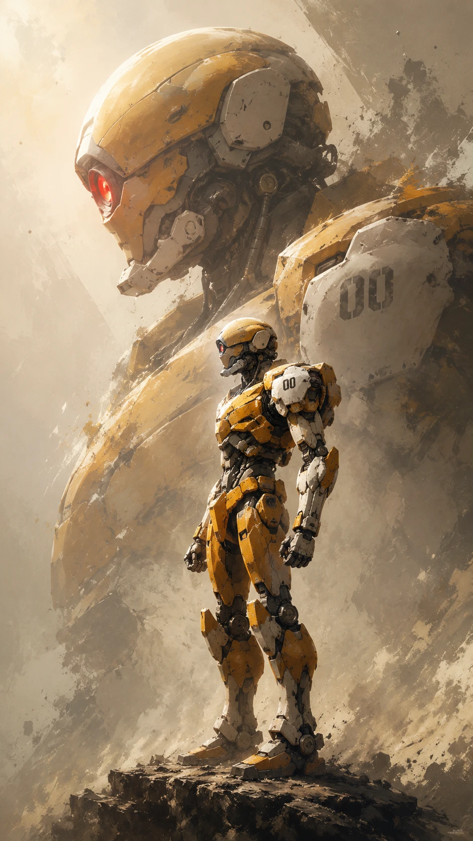 Heroic mecha poster with iconic armored anime robot