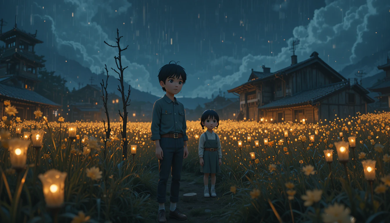 Young brother and sister walking through the summer countryside