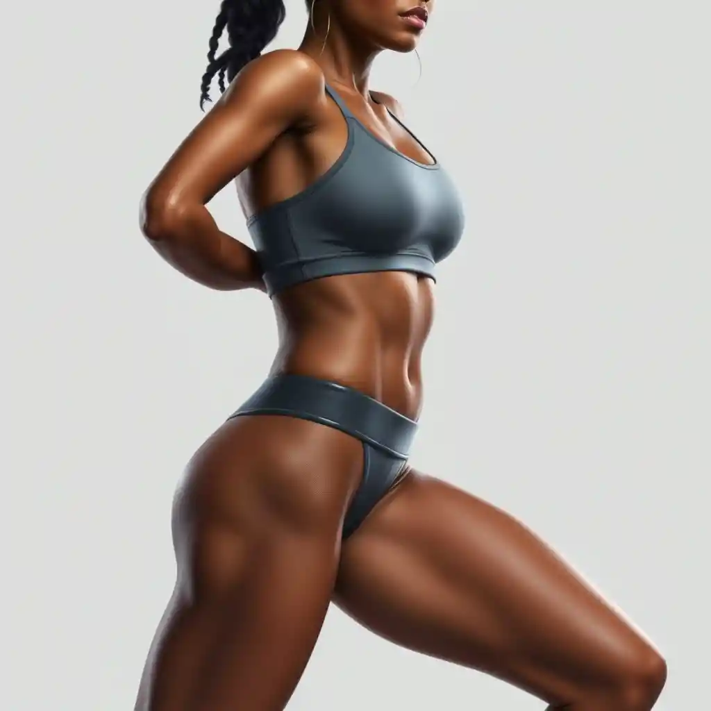 Athletic woman poised in a dynamic jumping preparation pose