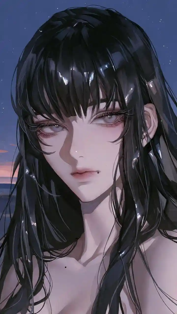 Elegant anime girl under a clear dusk night sky